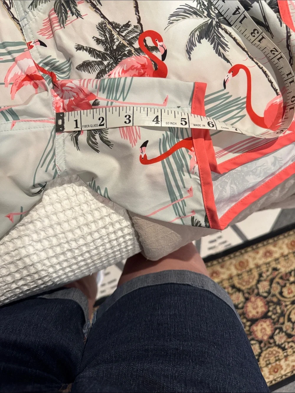Maamgic flamingo print swim trunks feature a vintage 80s-90s style with a contra